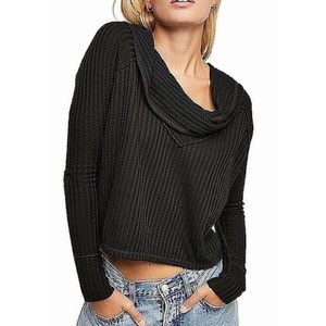 Free People Cowl Neck Thermal Top Black Size Small